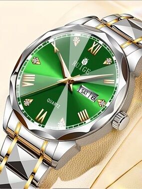 RUIGE Quartz Watch Luxury Sports Stainless Steel Luminous with Calendar Day